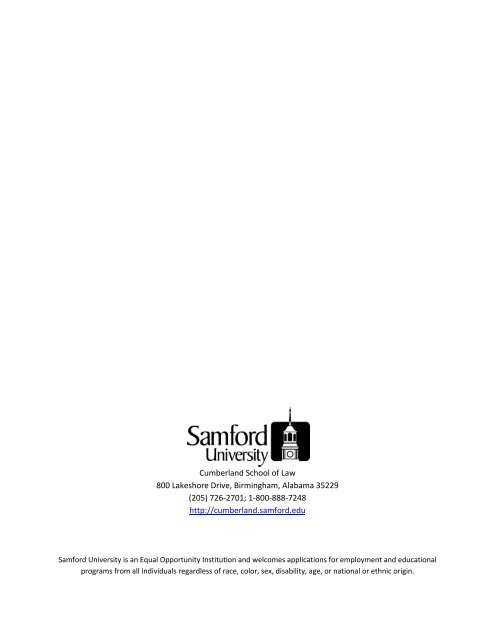 STUDENT HANDBOOK - Cumberland School of Law - Samford ...