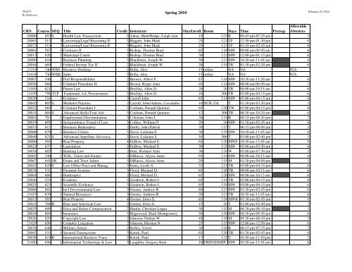 spring 10 schedule.xlsx - Cumberland School of Law