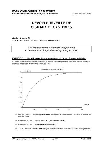 DEVOIR SURVEILLE DE SIGNAUX ET SYSTEMES