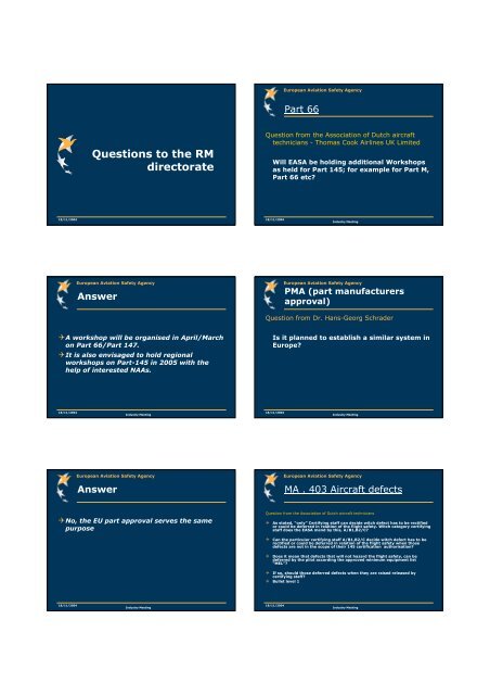 Rulemaking Directorate European Aviation Safety Agency