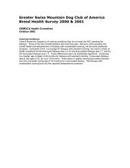 2001 Health survey results Part 2 - Greater Swiss Mountain Dog ...