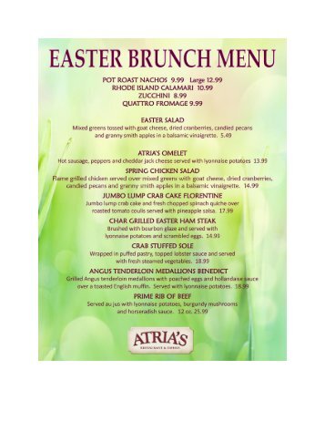 EASTER BRUNCH MENU - Atria's Restaurant and Tavern