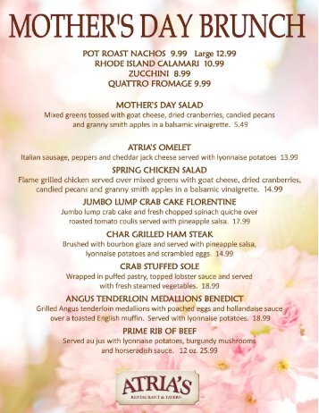 Download Mother's Day Brunch Menu - Atria's Restaurant and Tavern