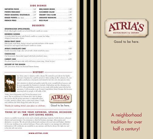 763853-Atria's Core Menu - Atria's Restaurant and Tavern