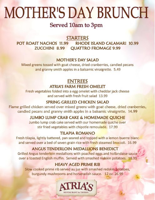 MOTHER'S DAY BRUNCH - Atria's Restaurant and Tavern