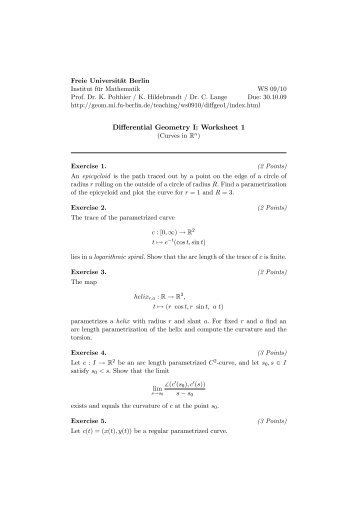 Differential Geometry I: Worksheet 1 - Freie Universität Berlin