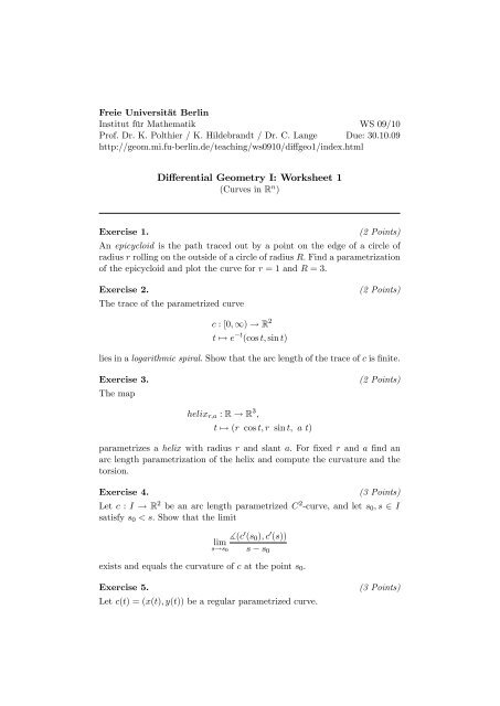 Differential Geometry I: Worksheet 1 - Freie Universität Berlin