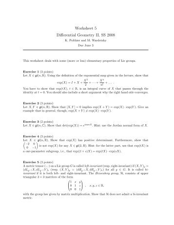 Worksheet 5 Differential Geometry II, SS 2008