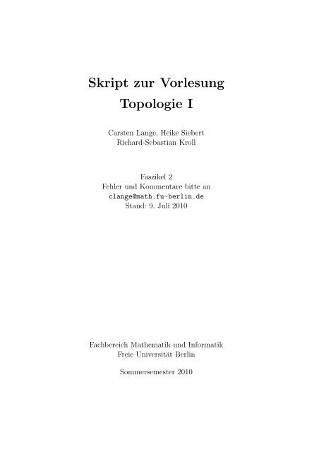 Skript zur Vorlesung Topologie I - Freie Universität Berlin
