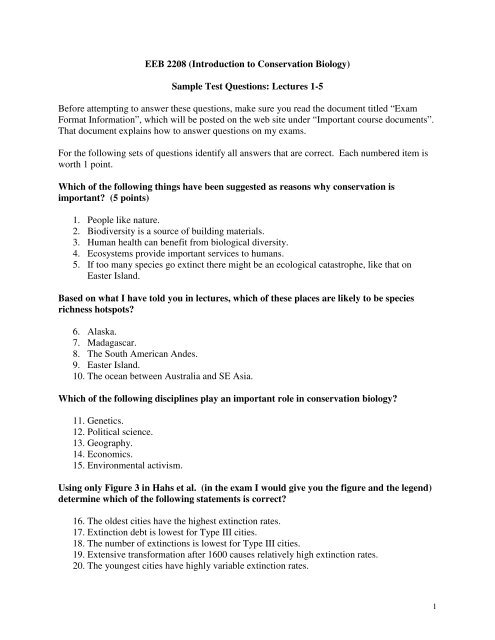 Sample Test Questions: Lectures 1-5 Before attempting to answer
