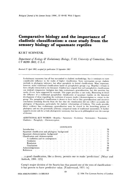 Comparative biology and the importance of cladistic classification: a ...