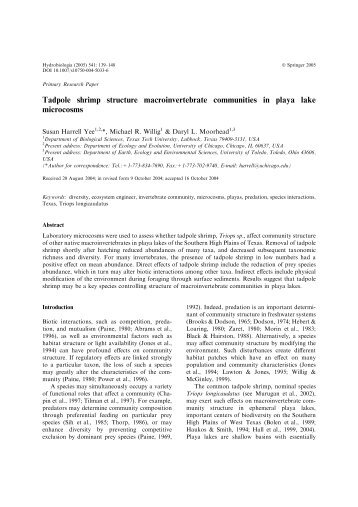 Tadpole shrimp structure macroinvertebrate communities in playa ...