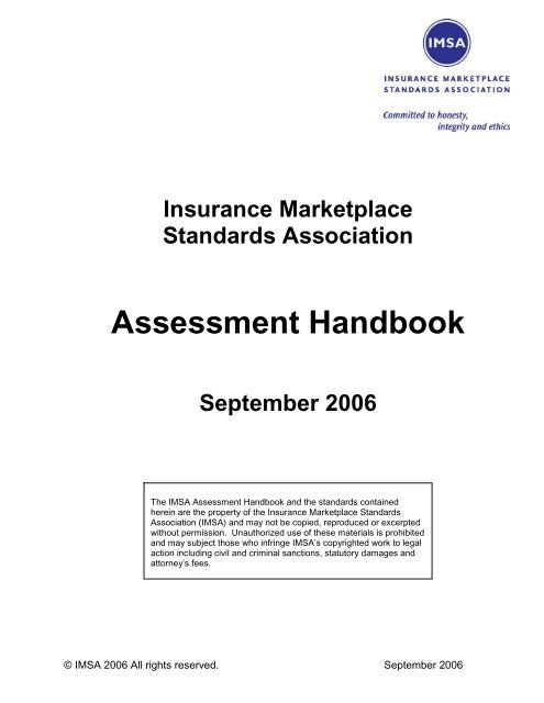 The 2006 IMSA Assessment Handbook bookmarked. - Home