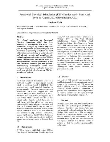 Functional Electrical Stimulation (FES) Service Audit from ... - IFESS