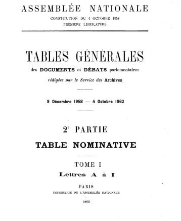 TABLES G-ÉNÉRALES - Archives de l'Assemblée nationale