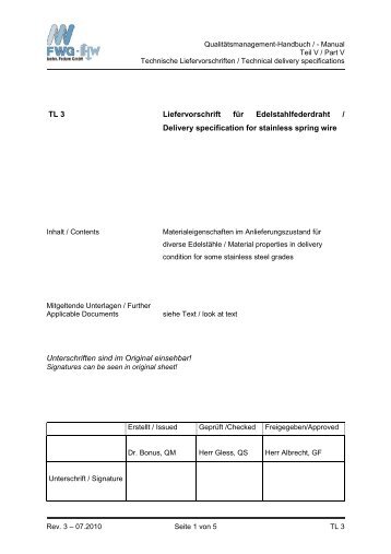 TL 3 Liefervorschrift für Edelstahlfederdraht / Delivery specification  ...