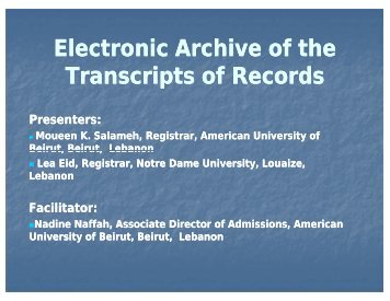 Optical Storage of the Transcript of Records - AACRAO