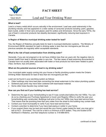 FACT SHEET Lead and Your Drinking Water