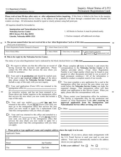 G 731 Usa Green Card Center Washington Dc United States Gov