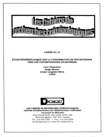 CAHIER NO 15 ÉTUDE ÉPIDÉMIOLOGIQUE SUR LA ...