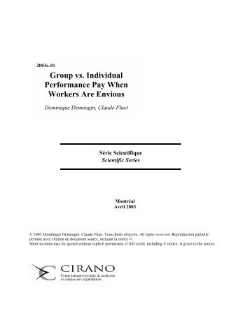 Group vs. Individual Performance Pay When Workers Are ... - cirano