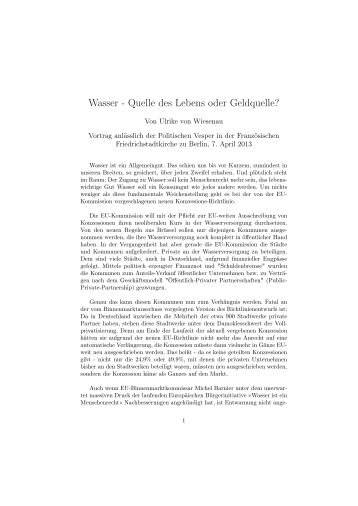 Wasser - Quelle des Lebens oder Geldquelle? - Berliner Wassertisch