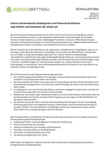 Bericht externe Schulevaluation - Schule Brittnau