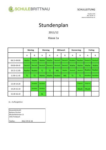 Stundenplan 2spaltig - Schule Brittnau