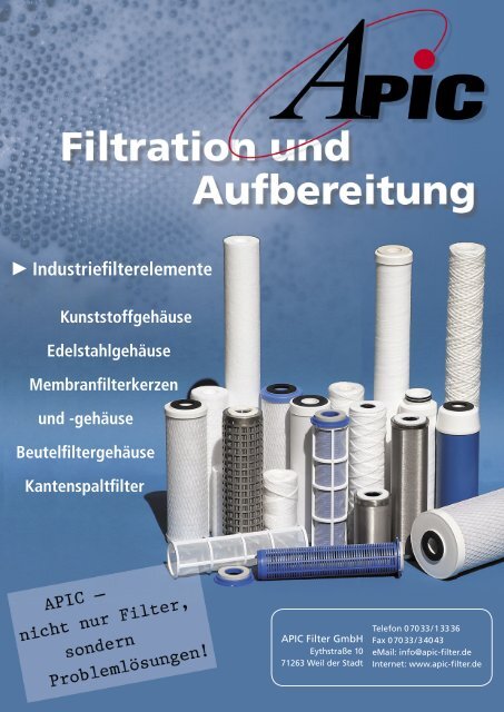 Prospekt Industriefilterelemente - Apic Filter Gmbh