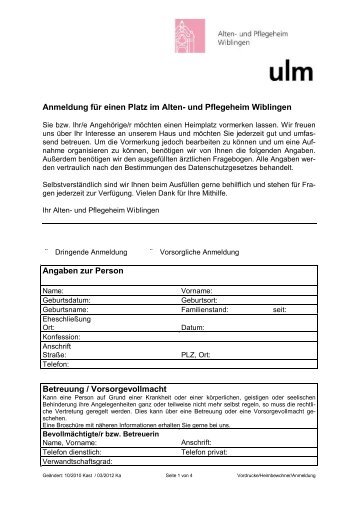 Anmeldeformular im pdf-Format - Alten- und Pflegeheim Wiblingen