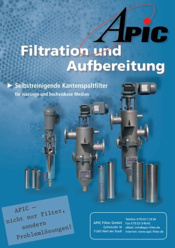 Broschüre Selbstreinigende Kantenspaltfilter - Apic Filter Gmbh