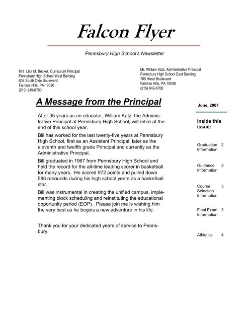 May-June08 Falcon Flyer (pdf) - Pennsbury School District