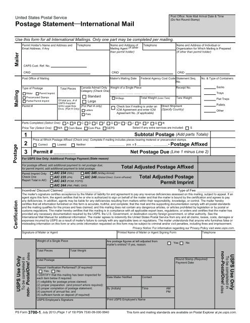 Postage Statement—International Mail - USPS.com® - About