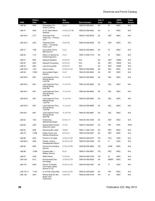 Directives and Forms Catalog - USPS.com® - About