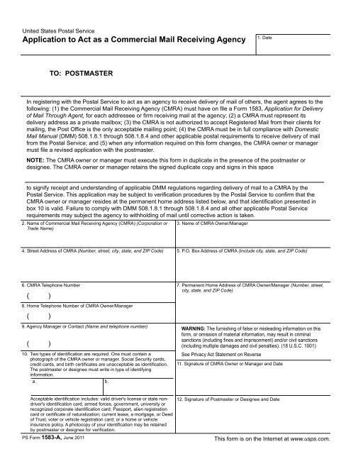 PS Form 1583a PDF USPS