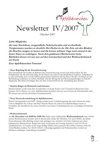 Newsletter IV/2007 - Apfelbäumchen Nußloch