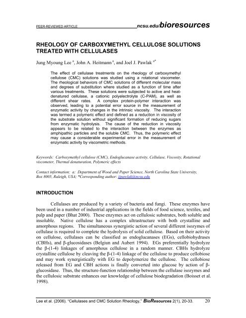 Rheology of carboxymethyl cellulose solutions - North Carolina ...