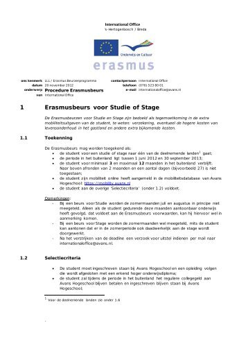 1 Erasmusbeurs voor Studie of Stage - Studentinfo - Avans ...