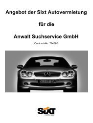 Angebot der Sixt Autovermietung für die Anwalt Suchservice Gmbh