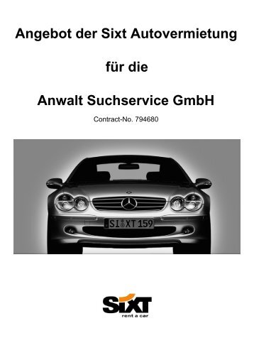 Angebot der Sixt Autovermietung für die Anwalt Suchservice Gmbh