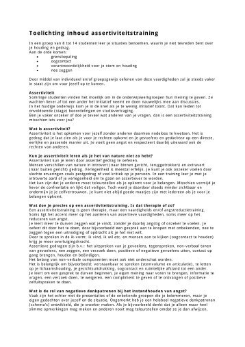 Toelichting inhoud assertiviteitstraining - Studentinfo