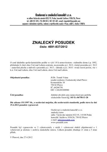 ZNALECKÝ POSUDEK číslo: 4691-837/2012 - Sreality.cz