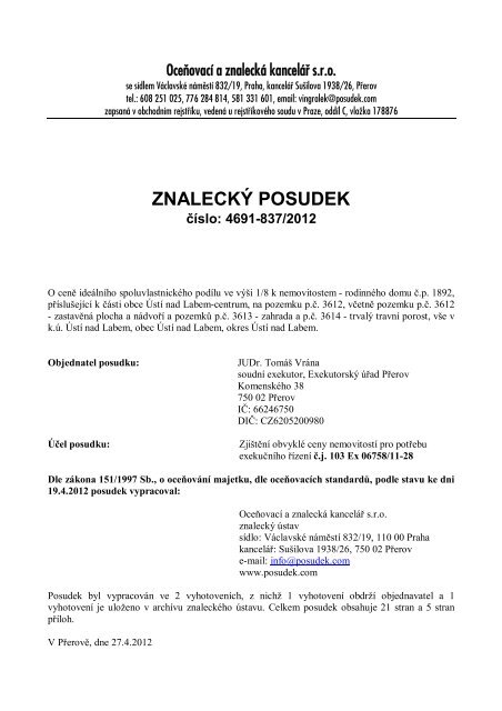 ZNALECKÝ POSUDEK číslo: 4691-837/2012 - Sreality.cz
