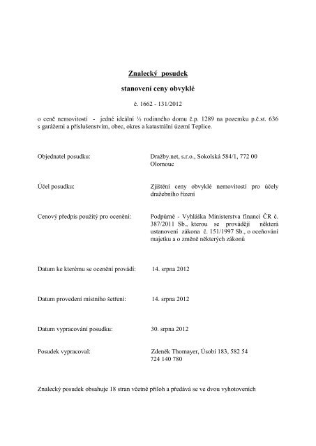 Znalecký posudek nemovitosti cena