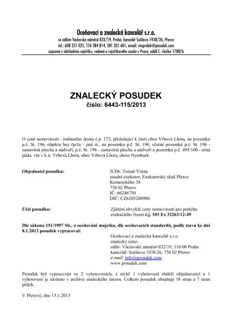 ZNALECKÝ POSUDEK číslo: 6443-115/2013 - Sreality.cz