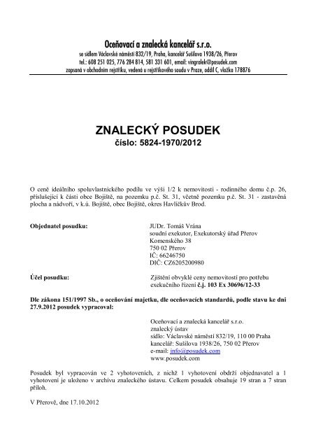 ZNALECKÝ POSUDEK číslo: 5824-1970/2012 - Sreality.cz