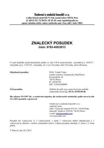 ZNALECKÝ POSUDEK číslo: 6783-455/2013 - Sreality.cz