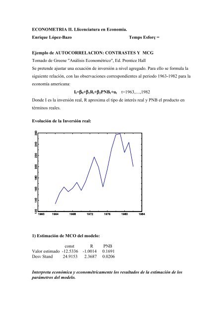 ECONOMETRIA II. Llicenciatura en Economia. Enrique López-Bazo ...