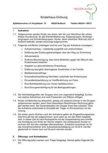 Kinderhaus-Ordnung (PDF) - Apfelbäumchen Nußloch