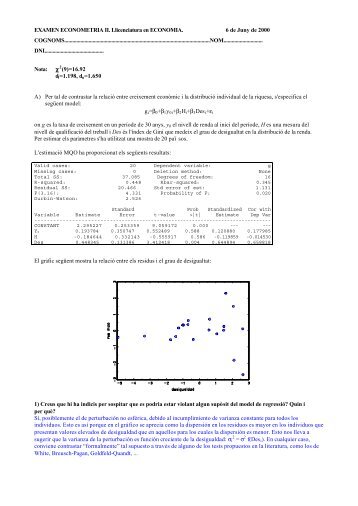 EXAMEN ECONOMETRIA II. Llicenciatura en ECONOMIA. 6 ... - Inici